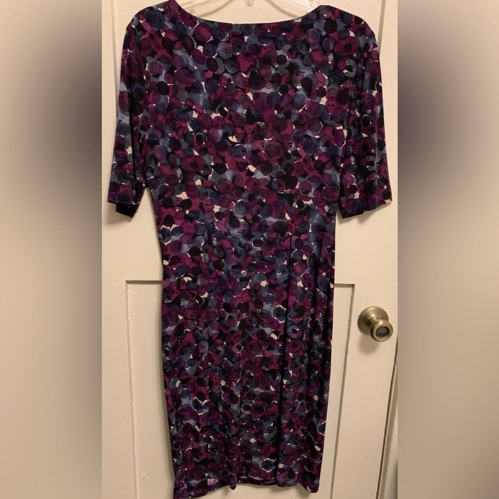 Connected Apparel elbow sleeve dress lined bodice multicolor pleated overlay - Picture 4 of 8